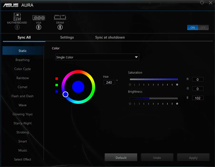 AURA interface med blå farve og grafikkort+dram